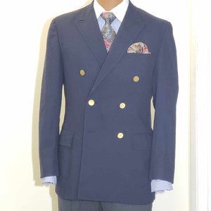 Vintage navy blue double breasted sports coat with Gold colored buttons 38R